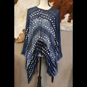 Demdaco Blue and White Striped Poncho O/S